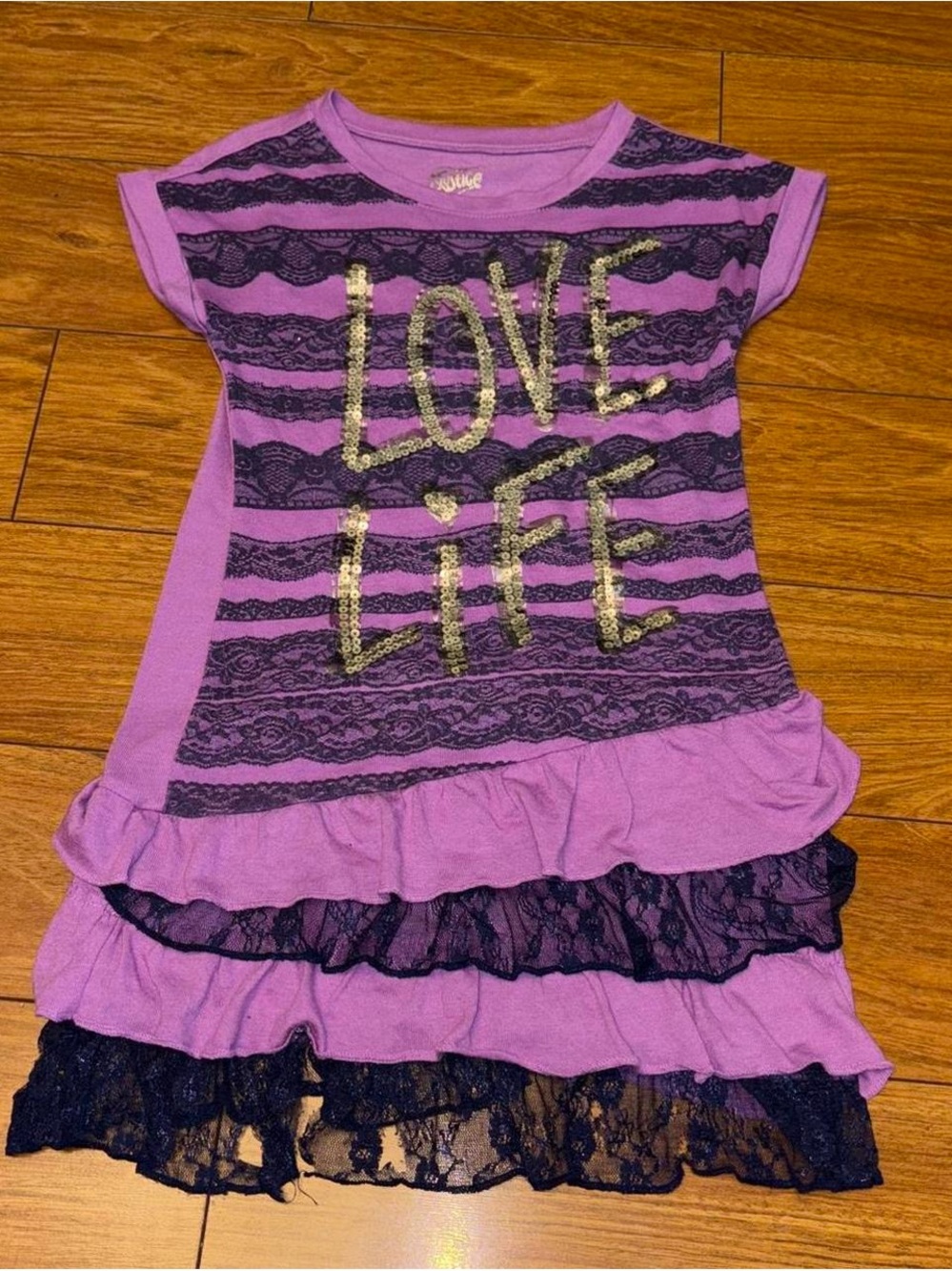 Purple lace babydoll top with lace striped and sequins